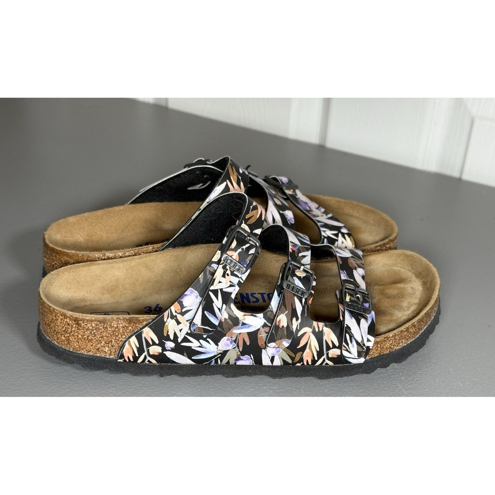 Birkenstock Florida Fresh Floral Black Birko-Flor Sandals Women 5-5.5 EU 36